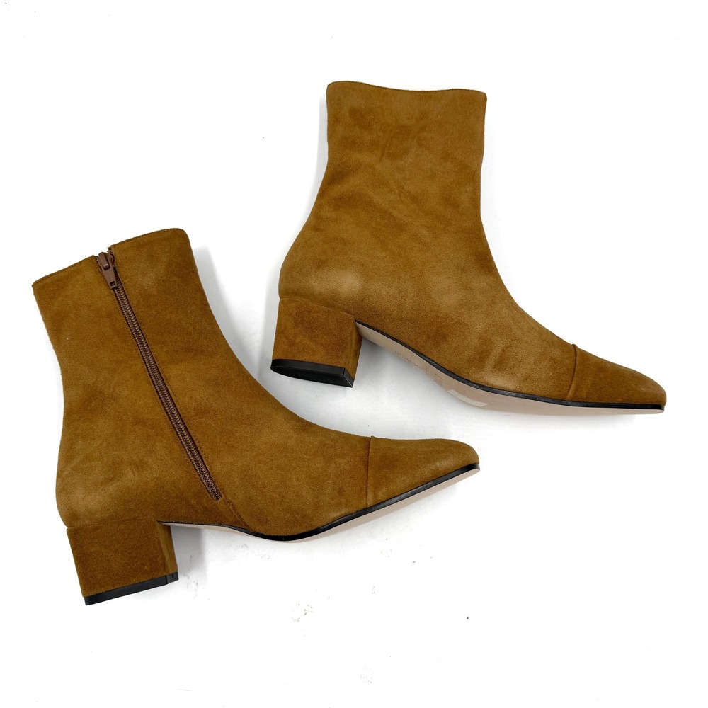 Staud Aimee Short Boot Tan Suede Square Cap Toe Block Heel Women Sz 39.5 / 9.5 - Picture 4 of 11